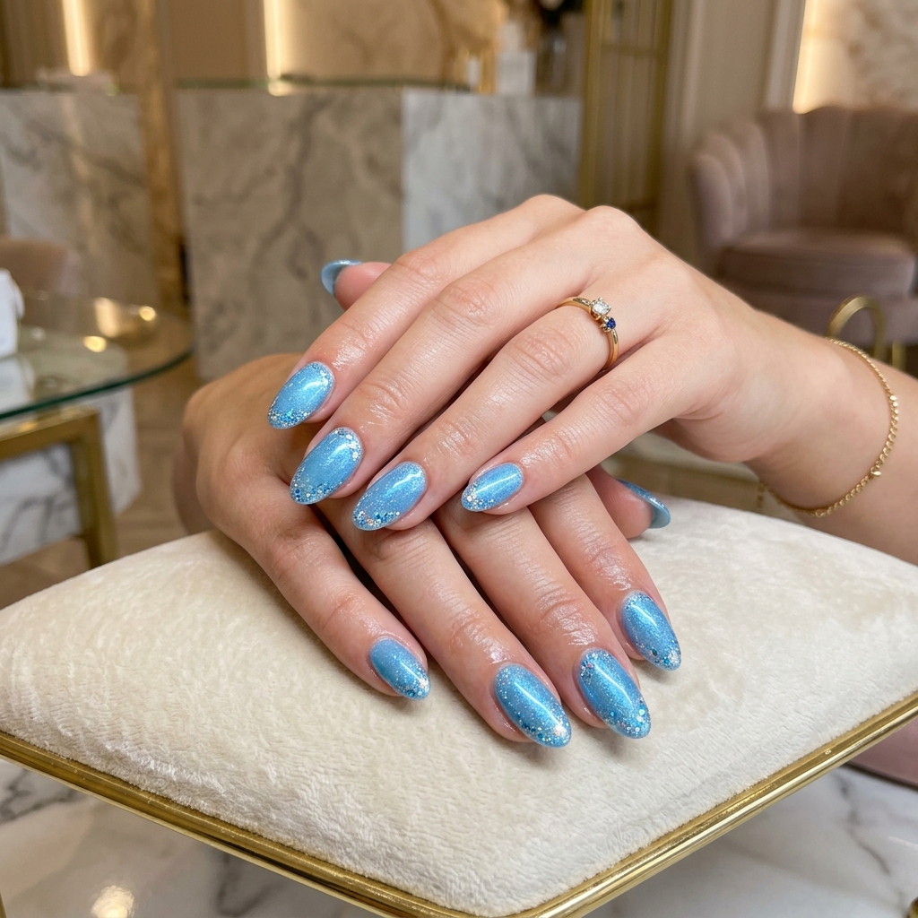 Unhas de Gel Design Icy Blue