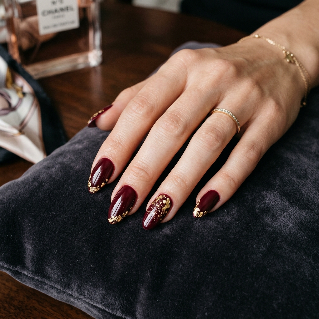 Unhas de Gel Design Burgundy Chic